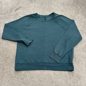 Athleta Mindset Slub Cotton Pullover Sweatshirt Womens Large Blue Raglan Sleeve